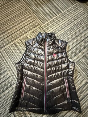 Women's Black Packable Quilted Vest with Red Trim
